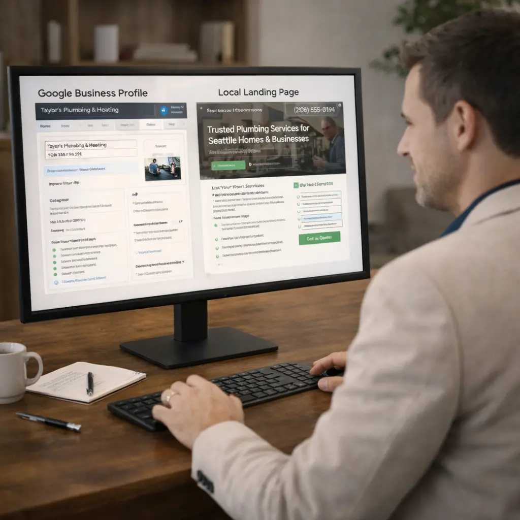 Local SEO specialist improving Google Business Profile and local landing page performance
