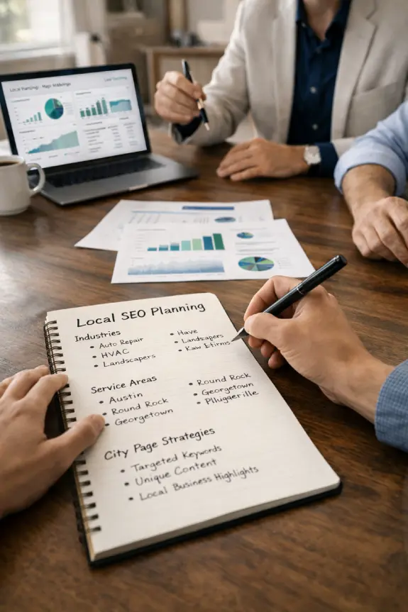 Local SEO planning session for different industries and service-area businesses