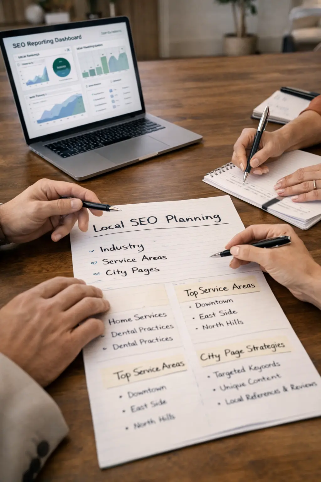 Local SEO planning session for different industries and service-area businesses