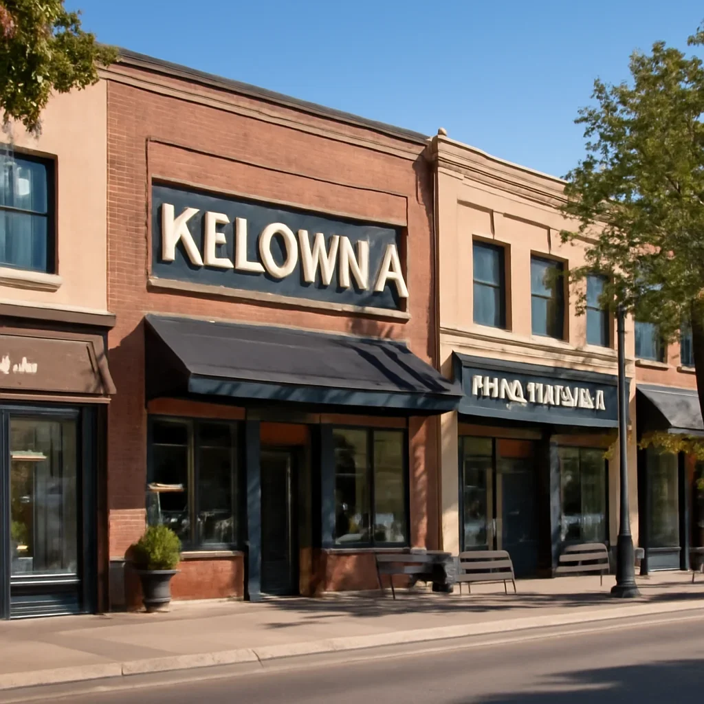Street-level business setting that reflects the local market in Kelowna