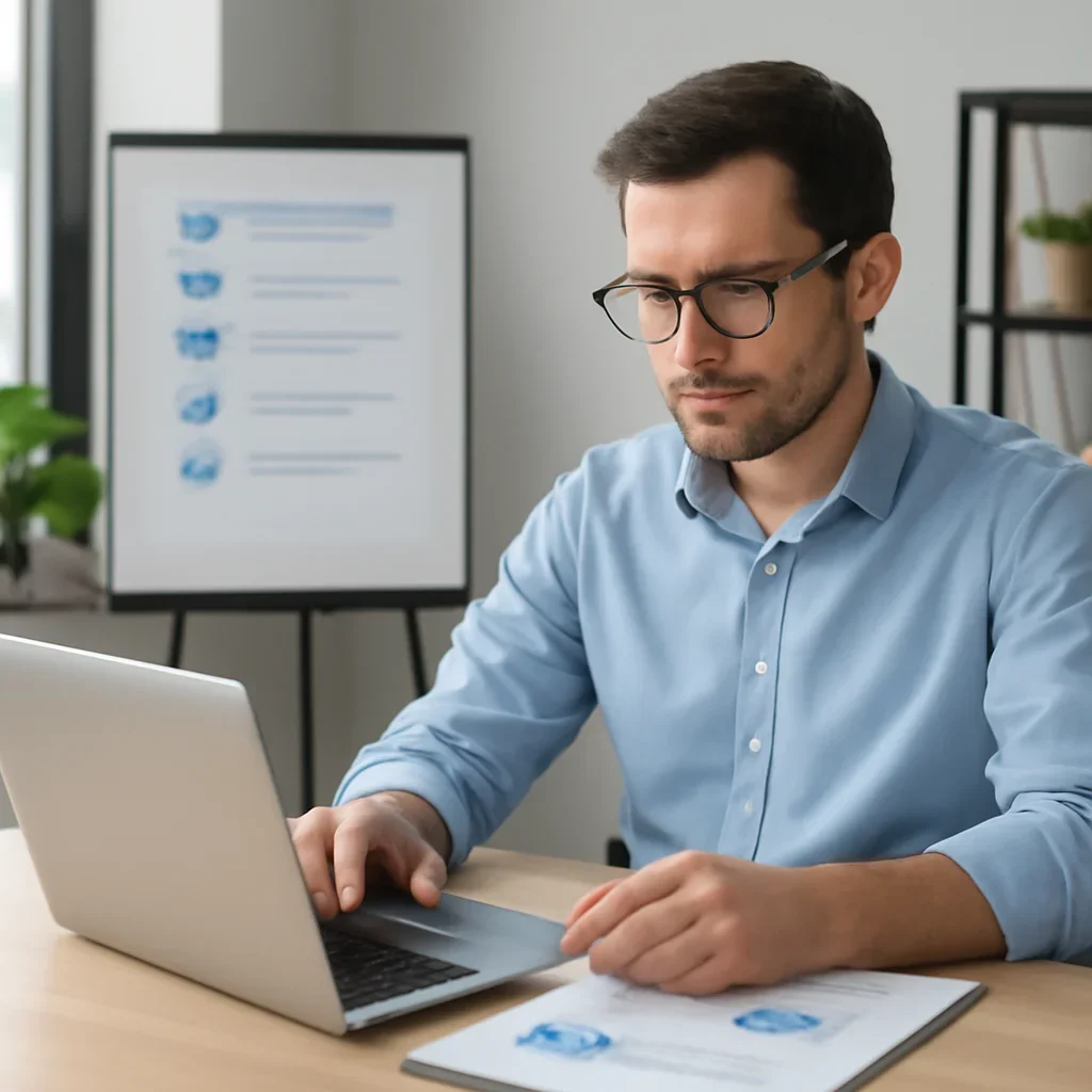 Local SEO specialist reviewing business listing information, duplicate records and location updates
