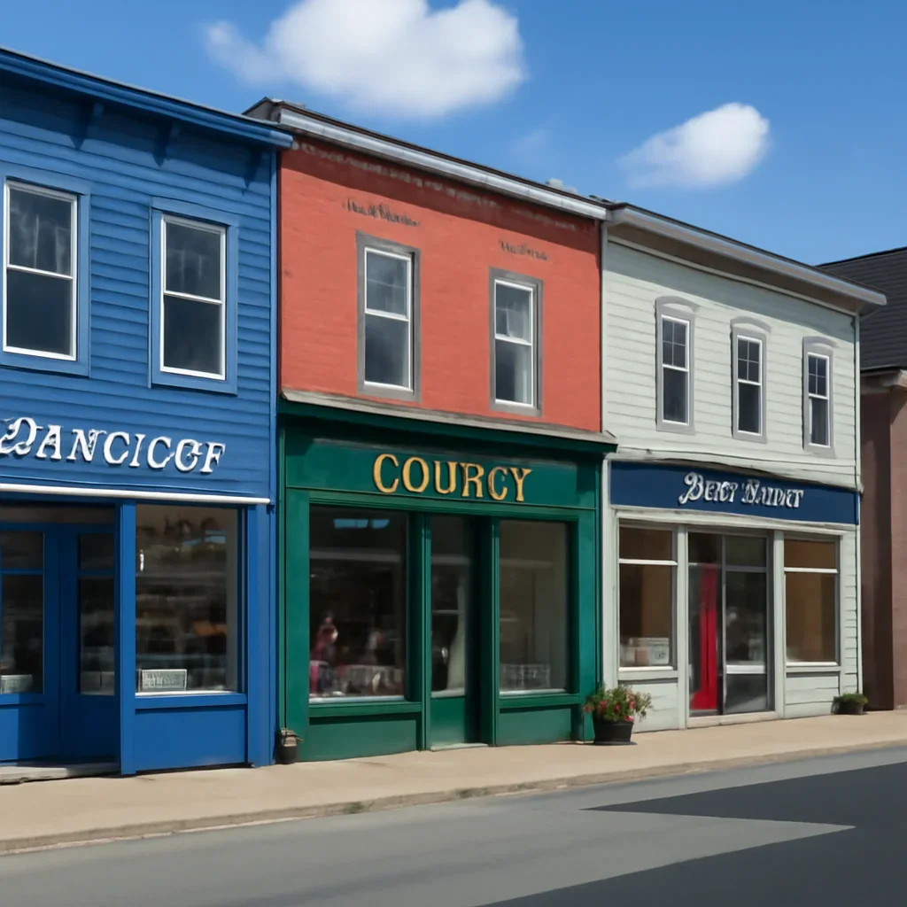 Street-level business setting that reflects the local market in Nova Scotia