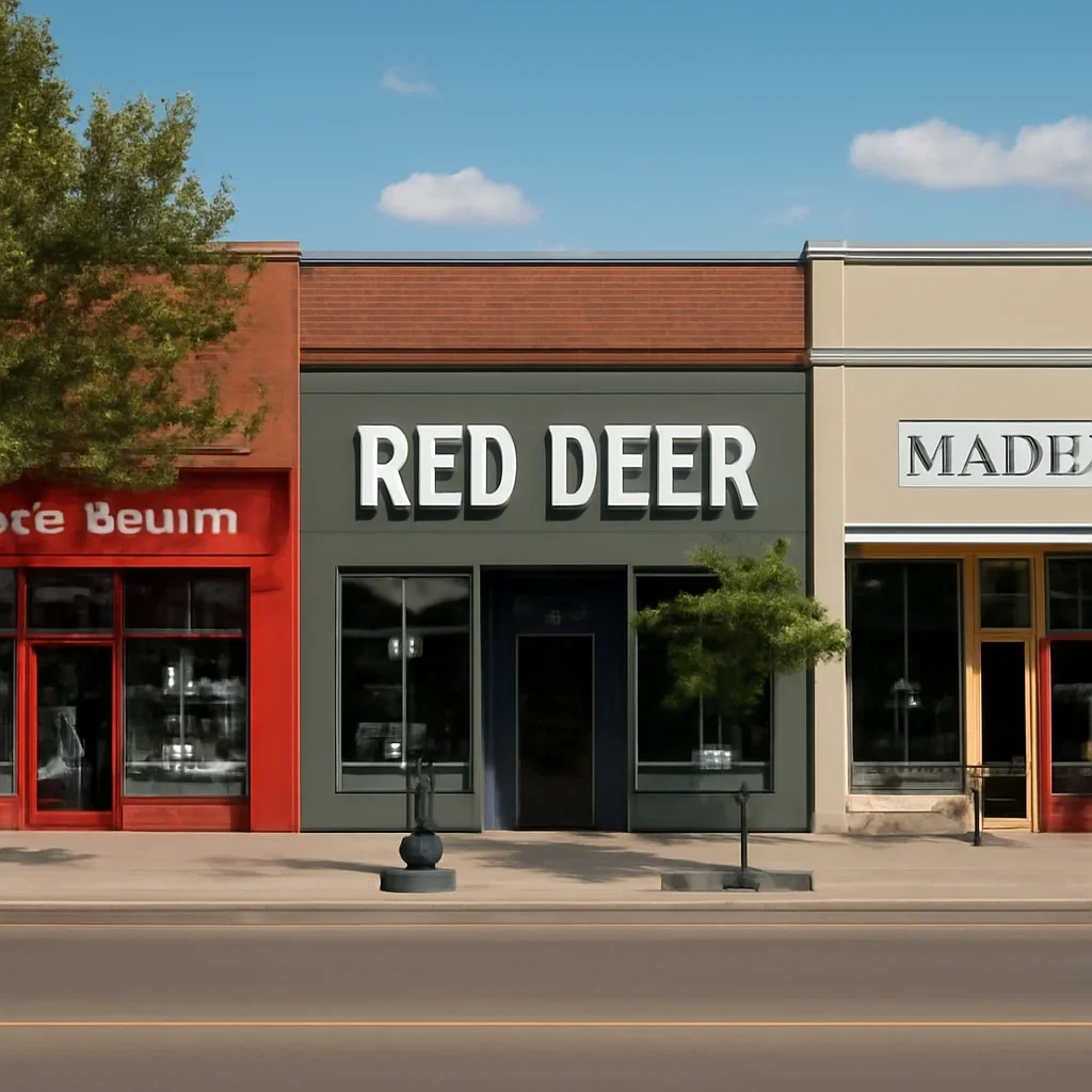 Street-level business setting that reflects the local market in Red Deer