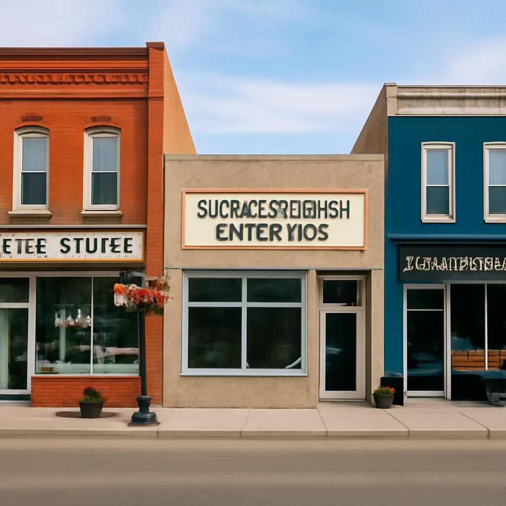 Street-level business setting that reflects the local market in Saskatchewan