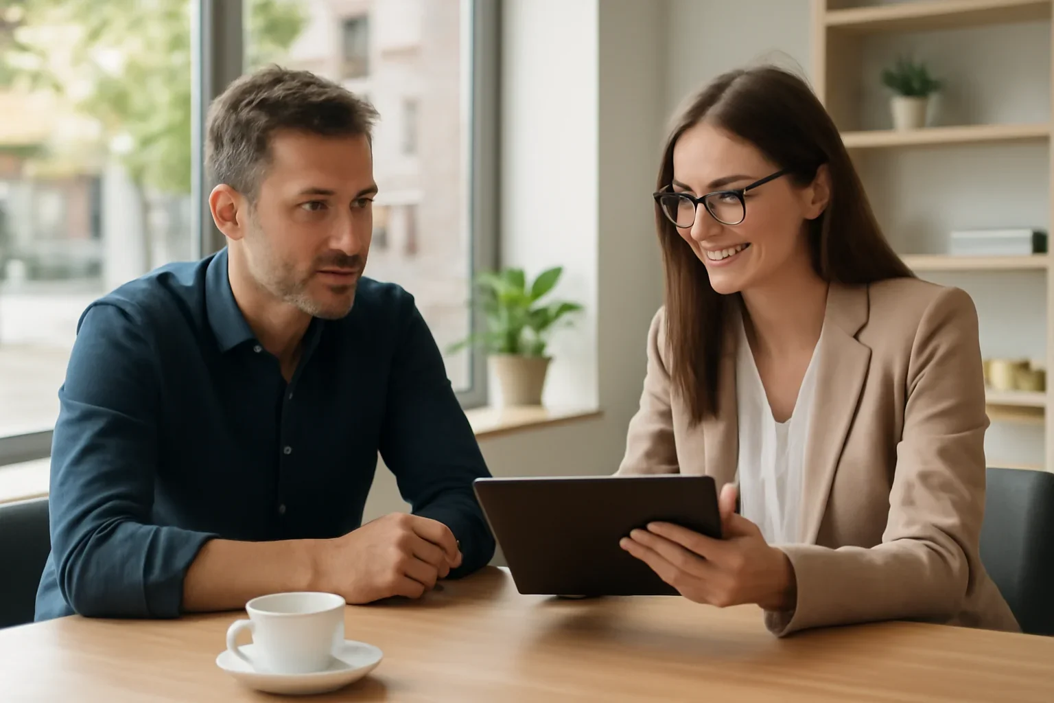Local business owner meeting with an SEO strategist in Surrey